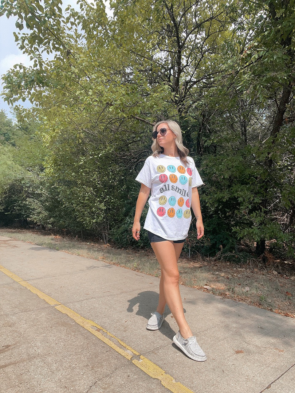 All Smiles Distressed Oversized Tee