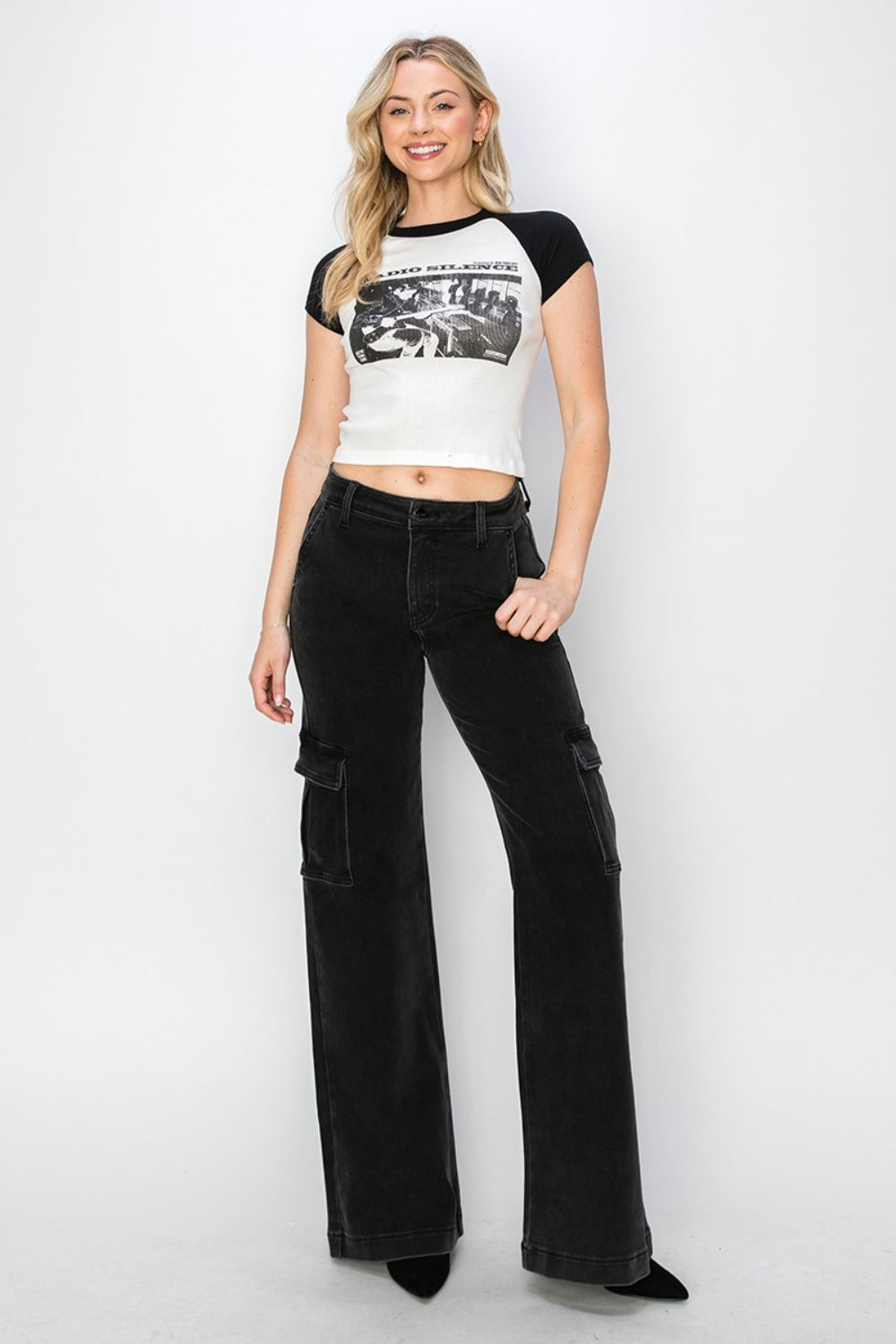 Running Late High Rise Wide Leg Cargo Jeans