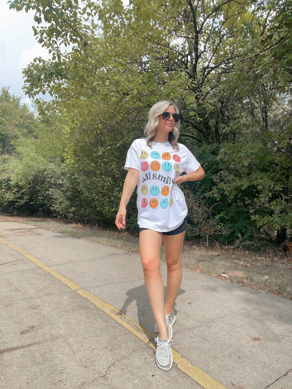 All Smiles Distressed Oversized Tee