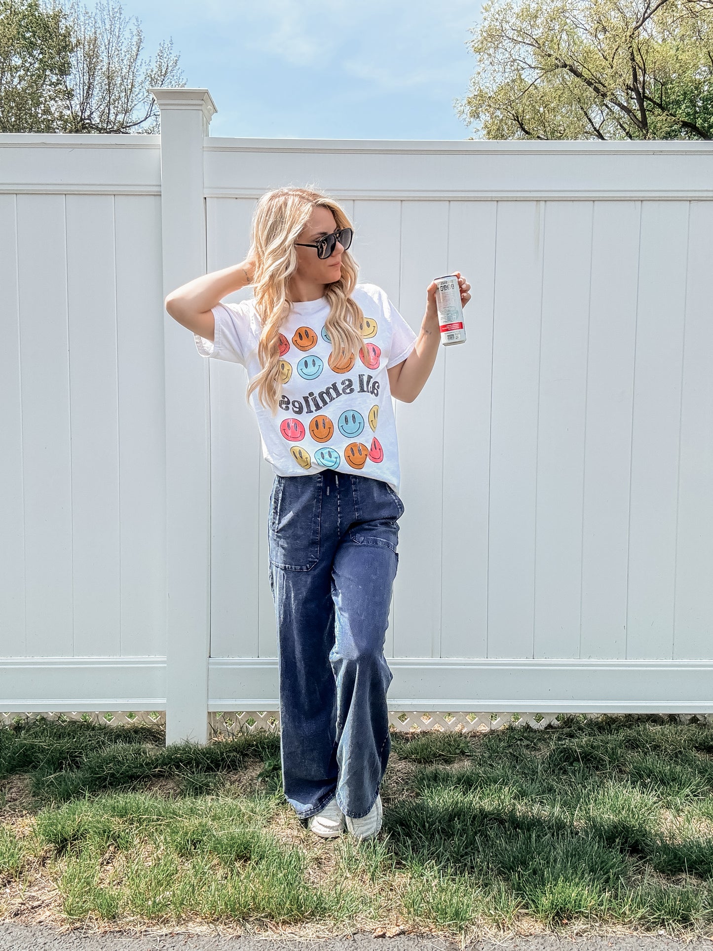 All Smiles Distressed Oversized Tee