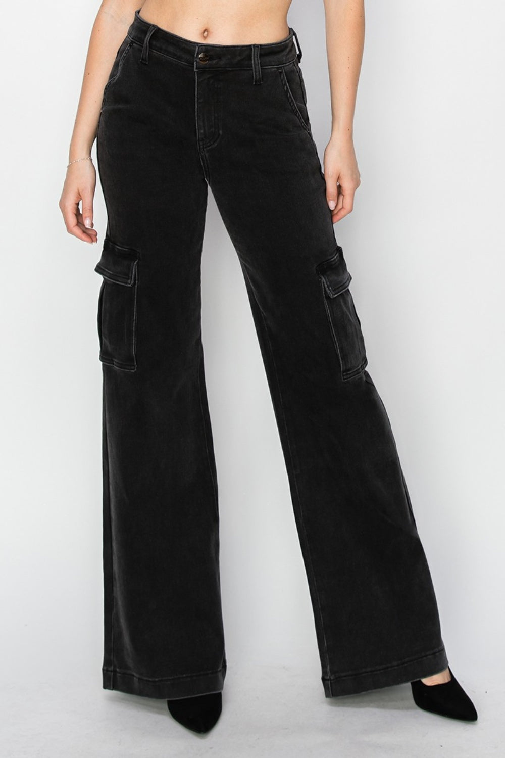 Running Late High Rise Wide Leg Cargo Jeans