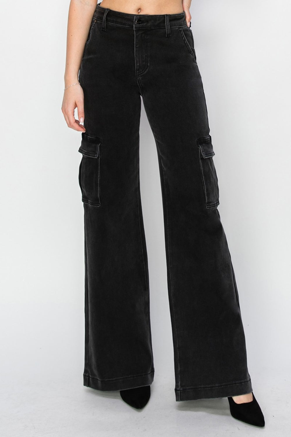 Running Late High Rise Wide Leg Cargo Jeans