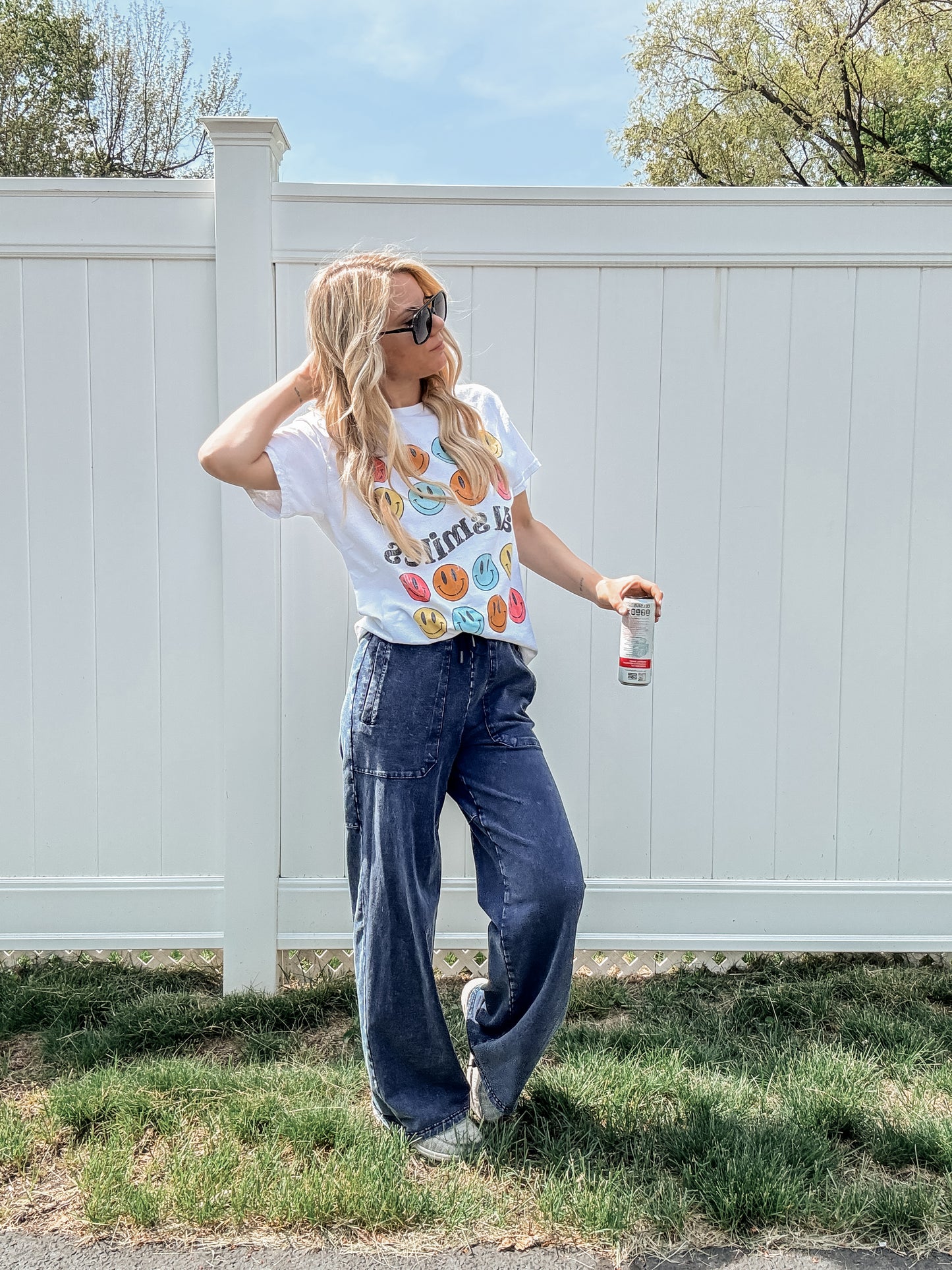 All Smiles Distressed Oversized Tee