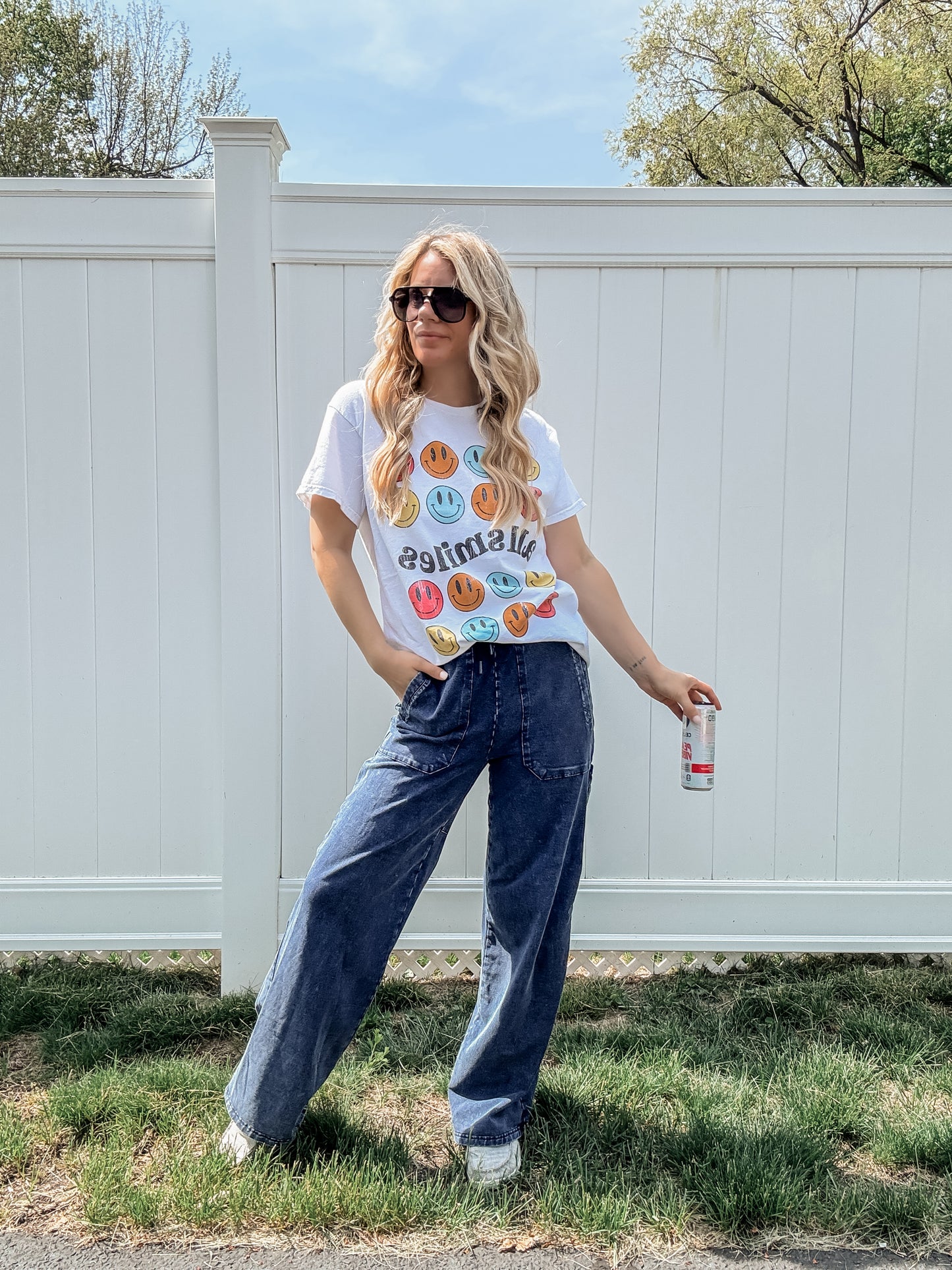 All Smiles Distressed Oversized Tee