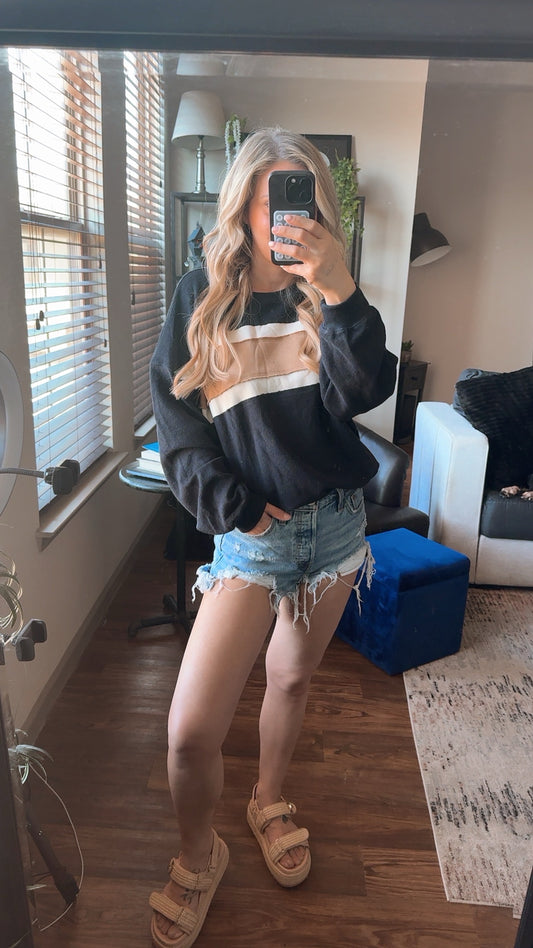 Midnights Raw Hem Contrast Striped Dolman Sleeve Sweatshirt