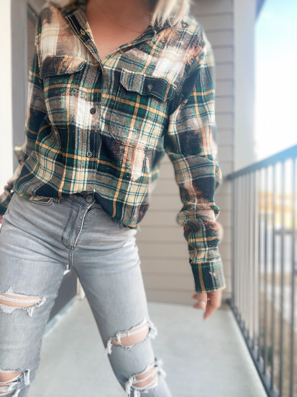 Lady In Green Cropped Bleached Flannel