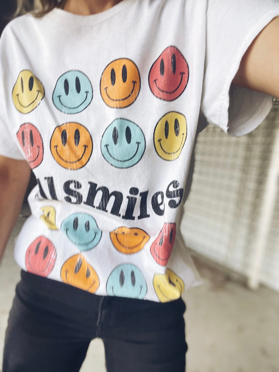 All Smiles Distressed Oversized Tee