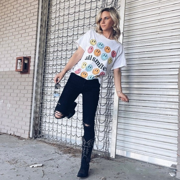 All Smiles Distressed Oversized Tee