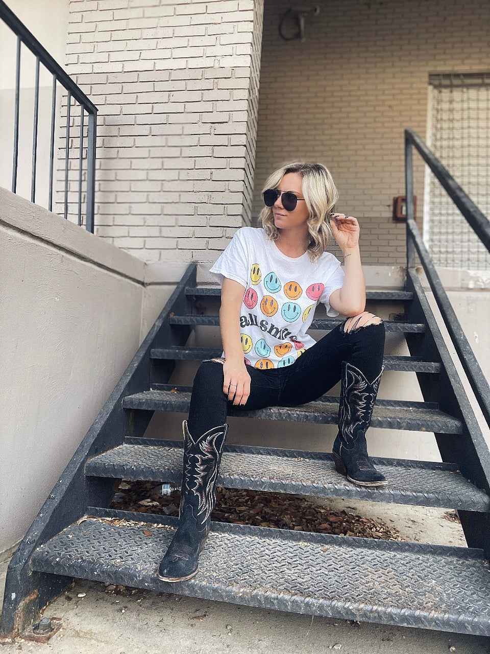 All Smiles Distressed Oversized Tee